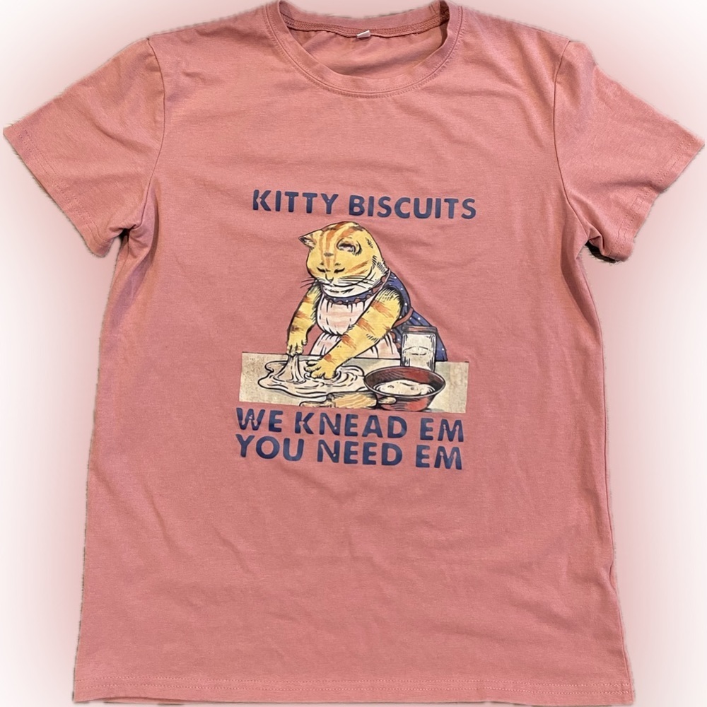 Kitty Biscuits We Knead Em You Need Em Funny Cat T-shirt Tee M
